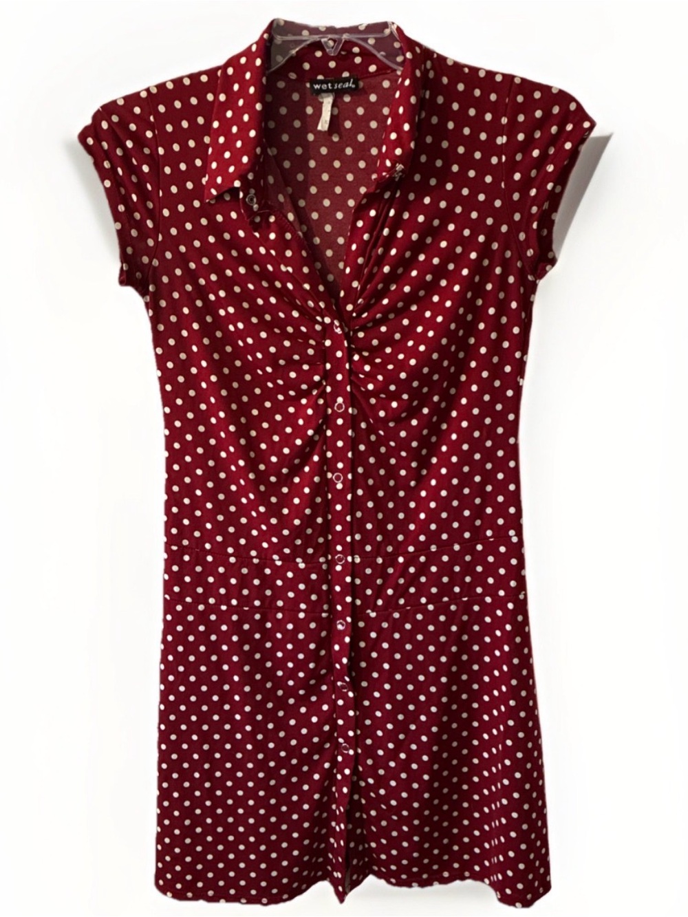 Wet Seal Y2K Red & White Polka-Dot Drop Waist  Rockabilly Midi Knee Dress Sz M